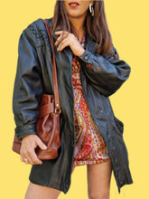 Charger l'image dans la galerie, Veste vintage Olivia - Cuir d'agneau noir. Taille XL, 42, 44. Cuero. Fabriqué en Espagne