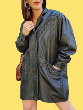 Charger l'image dans la galerie, Veste vintage Olivia - Cuir d'agneau noir. Taille XL, 42, 44. Cuero. Fabriqué en Espagne
