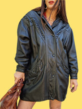 Charger l'image dans la galerie, Veste vintage Olivia - Cuir d'agneau noir. Taille XL, 42, 44. Cuero. Fabriqué en Espagne