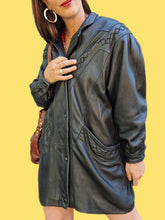 Charger l'image dans la galerie, Veste vintage Olivia - Cuir d'agneau noir. Taille XL, 42, 44. Cuero. Fabriqué en Espagne