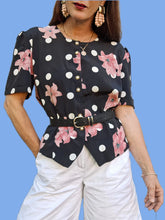 Charger l'image dans la galerie, Chemisier vintage Marjolaine - Fleurs de lys. Taille XL, 42, 44. Canda