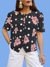 Charger l'image dans la galerie, Chemisier vintage Marjolaine - Fleurs de lys. Taille XL, 42, 44. Canda