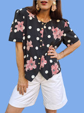 Charger l'image dans la galerie, Chemisier vintage Marjolaine - Fleurs de lys. Taille XL, 42, 44. Canda