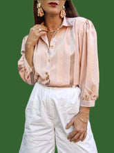 Charger l'image dans la galerie, Chemisier vintage Lina - Rayures irisées roses et noires. Taille XL, 42, 44. C&A