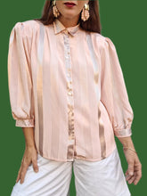 Charger l'image dans la galerie, Chemisier vintage Lina - Rayures irisées roses et noires. Taille XL, 42, 44. C&A