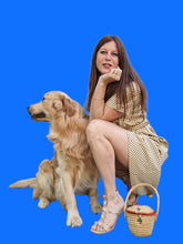 Charger l'image dans la galerie, Robe vintage Mila - Beige à pois noir. Jeu de plis. Taille M, 38, 40.