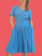 Charger l'image dans la galerie, Robe vintage Marilyn - Bleu, boutonnée devant. Taille L, 40, 42. Cacharel. Made in France.