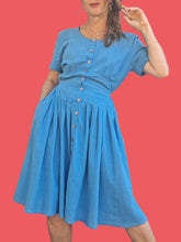 Charger l'image dans la galerie, Robe vintage Marilyn - Bleu, boutonnée devant. Taille L, 40, 42. Cacharel. Made in France.