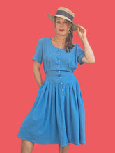 Charger l'image dans la galerie, Robe vintage Marilyn - Bleu, boutonnée devant. Taille L, 40, 42. Cacharel. Made in France.