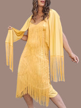 Charger l'image dans la galerie, Robe vintage Josephine - Charleston jaune à franges. Taille S, 36, 38. Créations Guzanel Paris Made in France.