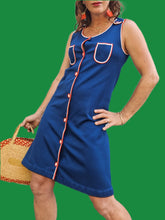 Charger l'image dans la galerie, Robe vintage Linda - Bleu à empiècements contrastants. Taille S, 36, 38.