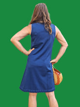 Charger l'image dans la galerie, Robe vintage Linda - Bleu à empiècements contrastants. Taille S, 36, 38.