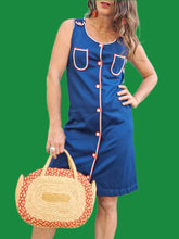 Charger l'image dans la galerie, Robe vintage Linda - Bleu à empiècements contrastants. Taille S, 36, 38.