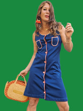 Charger l'image dans la galerie, Robe vintage Linda - Bleu à empiècements contrastants. Taille S, 36, 38.