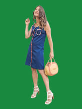 Charger l'image dans la galerie, Robe vintage Linda - Bleu à empiècements contrastants. Taille S, 36, 38.