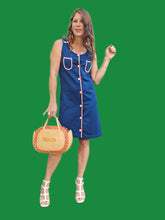 Charger l'image dans la galerie, Robe vintage Linda - Bleu à empiècements contrastants. Taille S, 36, 38.