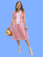 Charger l'image dans la galerie, Robe vintage Isabelle - Marinière rayée décorée d'ancres marine. Taille L, 40, 42.