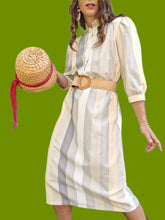 Charger l'image dans la galerie, Robe vintage Charline - A rayures pales. Taille M, 38, 40. C & A. Made in France.