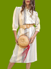 Charger l'image dans la galerie, Robe vintage Charline - A rayures pales. Taille M, 38, 40. C & A. Made in France.