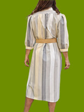 Charger l'image dans la galerie, Robe vintage Charline - A rayures pales. Taille M, 38, 40. C & A. Made in France.