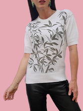 Charger l'image dans la galerie, Pull d'été vintage Amanda - Feuillages kakis. Taille S, 36, 38. Damart. Made in France.