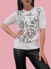 Charger l'image dans la galerie, Pull d'été vintage Amanda - Feuillages kakis. Taille S, 36, 38. Damart. Made in France.