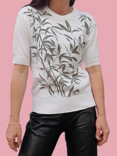 Charger l'image dans la galerie, Pull d'été vintage Amanda - Feuillages kakis. Taille S, 36, 38. Damart. Made in France.