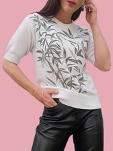 Charger l'image dans la galerie, Pull d'été vintage Amanda - Feuillages kakis. Taille S, 36, 38. Damart. Made in France.