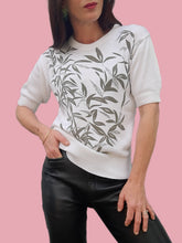 Charger l'image dans la galerie, Pull d'été vintage Amanda - Feuillages kakis. Taille S, 36, 38. Damart. Made in France.