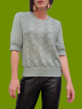 Charger l'image dans la galerie, Pull d'été vintage Suzie - Vert d'eau en mailles ajourées. Taille M, 38, 40. Tricot Djezi. Made in France