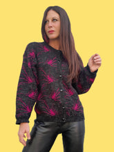 Charger l'image dans la galerie, Cardigan vintage Alice - Fibres métalliques et motifs géométriques. Taille L, 40, 42. Made in France.