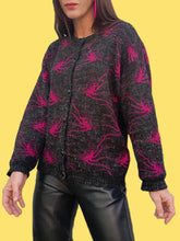 Charger l'image dans la galerie, Cardigan vintage Alice - Fibres métalliques et motifs géométriques. Taille L, 40, 42. Made in France.