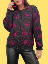 Charger l'image dans la galerie, Cardigan vintage Alice - Fibres métalliques et motifs géométriques. Taille L, 40, 42. Made in France.