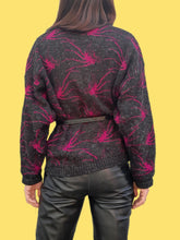 Charger l'image dans la galerie, Cardigan vintage Alice - Fibres métalliques et motifs géométriques. Taille L, 40, 42. Made in France.