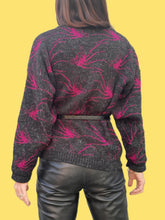 Charger l'image dans la galerie, Cardigan vintage Alice - Fibres métalliques et motifs géométriques. Taille L, 40, 42. Made in France.