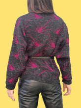 Charger l'image dans la galerie, Cardigan vintage Alice - Fibres métalliques et motifs géométriques. Taille L, 40, 42. Made in France.
