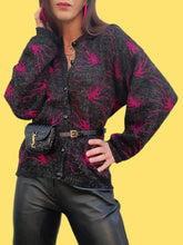 Charger l'image dans la galerie, Cardigan vintage Alice - Fibres métalliques et motifs géométriques. Taille L, 40, 42. Made in France.