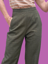 Charger l'image dans la galerie, Pantalon vintage Fiona - Vert à carreaux prince de Galles. Taille S, 36, 38. Aquarelle.