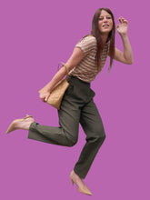 Charger l'image dans la galerie, Pantalon vintage Fiona - Vert à carreaux prince de Galles. Taille S, 36, 38. Aquarelle.