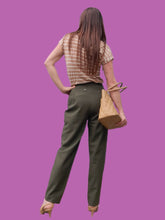 Charger l'image dans la galerie, Pantalon vintage Fiona - Vert à carreaux prince de Galles. Taille S, 36, 38. Aquarelle.