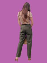 Charger l'image dans la galerie, Pantalon vintage Fiona - Vert à carreaux prince de Galles. Taille S, 36, 38. Aquarelle.