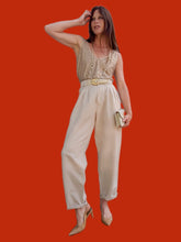 Charger l'image dans la galerie, Pantalon vintage Léna - Chino beige en lin et coton. Taille L, 40, 42. By Mélissa. Made in France