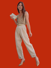 Charger l'image dans la galerie, Pantalon vintage Léna - Chino beige en lin et coton. Taille L, 40, 42. By Mélissa. Made in France