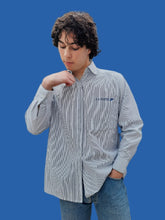 Charger l'image dans la galerie, Chemise vintage Martin - Blanc à rayures bleues à logo. Taille L, 40, 42. La poste. C. Bocage.