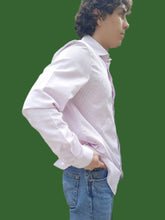 Charger l'image dans la galerie, Chemise "Seconde" Olivier - Blanche à fines rayures roses. Fitted. Taille L, 40, 42. Calvin Klein.