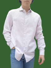 Charger l'image dans la galerie, Chemise "Seconde" Olivier - Blanche à fines rayures roses. Fitted. Taille L, 40, 42. Calvin Klein.