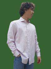 Charger l'image dans la galerie, Chemise "Seconde" Olivier - Blanche à fines rayures roses. Fitted. Taille L, 40, 42. Calvin Klein.