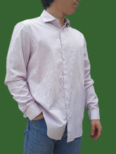 Charger l'image dans la galerie, Chemise "Seconde" Olivier - Blanche à fines rayures roses. Fitted. Taille L, 40, 42. Calvin Klein.