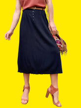 Charger l'image dans la galerie, Jupe vintage Marlène - En crêpe bleue marine. Taille L, 40, 42. Canda.