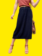 Charger l'image dans la galerie, Jupe vintage Marlène - En crêpe bleue marine. Taille L, 40, 42. Canda.